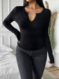 Devine Quarter Button Long Sleeve T-Shirt Trandify Deal