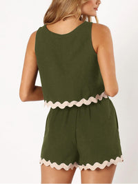 Contrast Trim Round Neck Top and Shorts Set Trandify deal