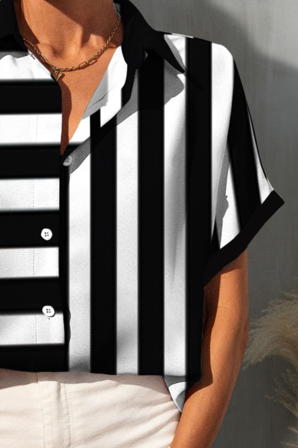Striped Button Up Short Sleeve Shirt Trandify deal