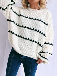 Contrast Stripes Round Neck Long Sleeve Sweater Trandify Deal