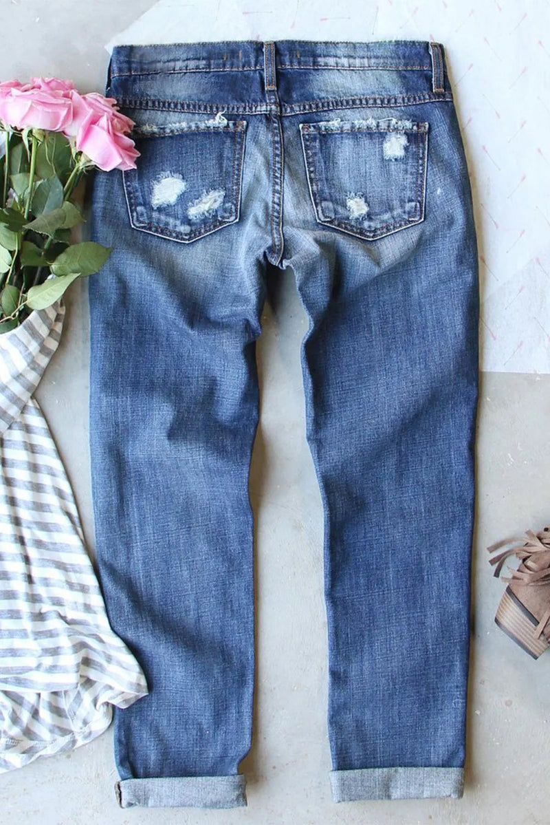 Distressed Pumpkin Pattern Jeans with Pockets Trandify Deal