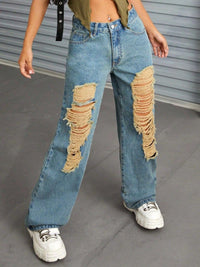 Distressed Wide Leg Jeans with Pockets Trandify Deal