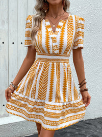 Perfee Geometric Notched Short Sleeve Mini Dress Trandify deal