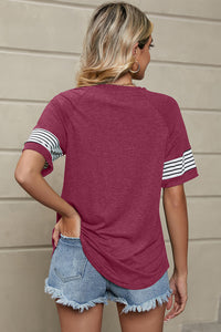 Striped Round Neck Short Sleeve T-Shirt Trandify deal