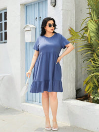 Plus Size Round Neck Short Sleeve Dress Trandify deal