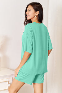 Basic Bae Bamboo Full Size Round Neck Drop Shoulder T-Shirt and Shorts Set Trandify deal