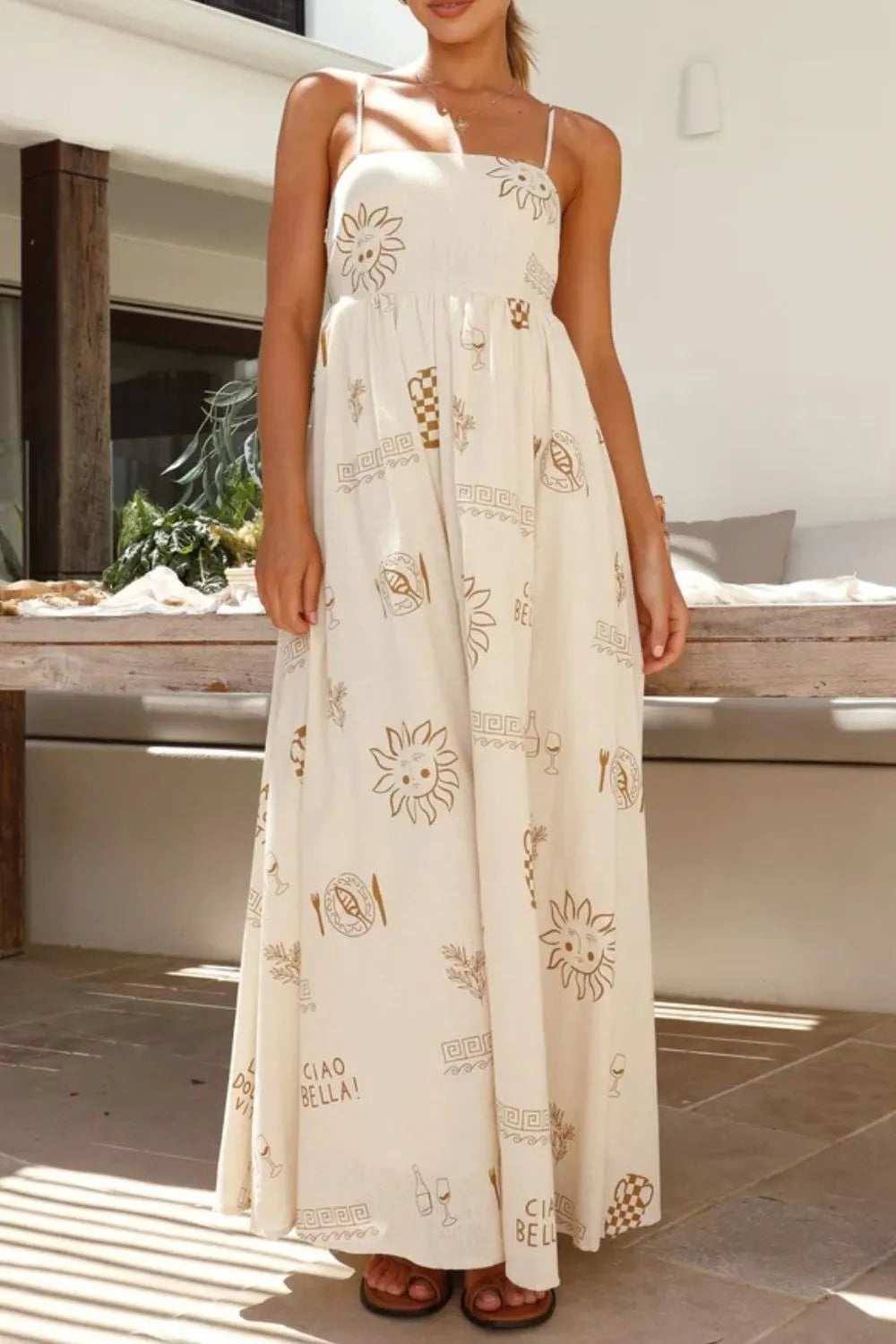 Floral Print Square Neck Maxi Cami Dress for Women – Boho Summer Dress with Side Slit