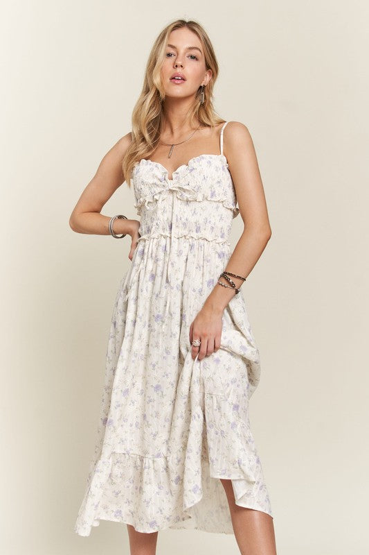 ADORA Smocked Floral Sweetheart Neck Cami Dress Trandify Deal