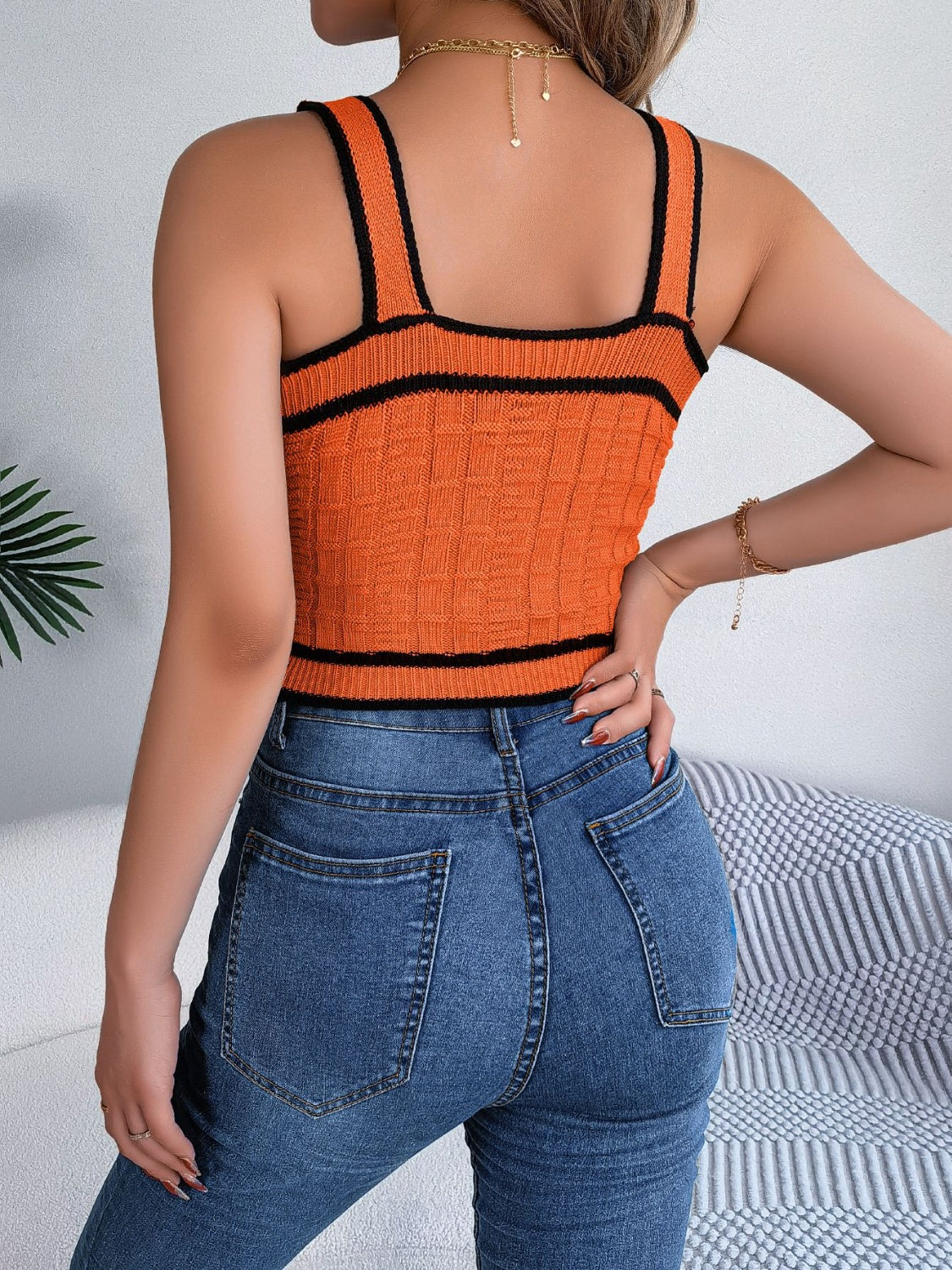 Decorative Button Wide Strap Knit Cami Trandify deal