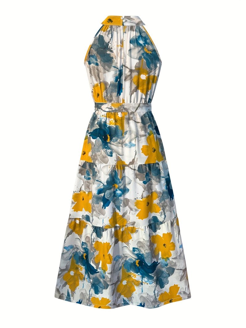 Tiered Printed Mock Neck Sleeveless Dress Trandify deal
