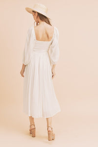 Aemi + Co Women’s Ruffled Smocked Square Neck Balloon Sleeve Dress in [white] – Trendy Summer Dress for USA Women | TrandifyDeal