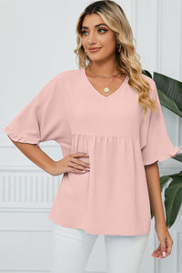 Peplum V-Neck Half Sleeve T-Shirt Trandify deal