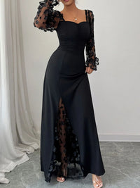 Elegant Sweetheart Neck Sheer Sleeve Maxi Dress for Women – Flowy Long Formal Gown