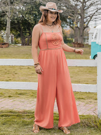 Plus Size Lace Detail Spaghetti Strap Wide Leg Jumpsuit Trandify deal
