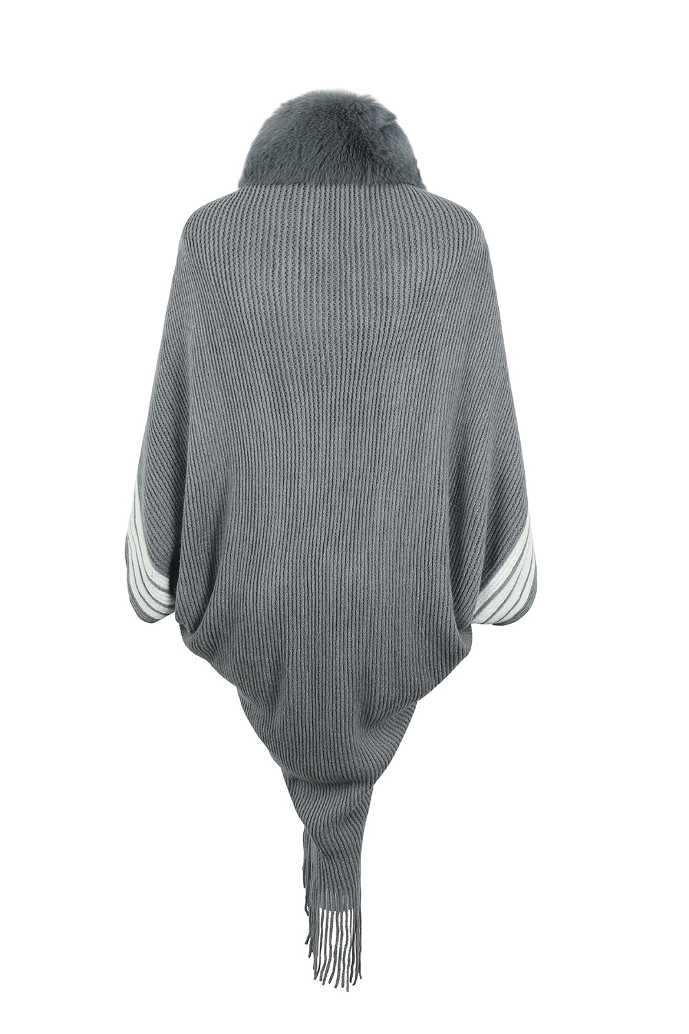 Striped Fringe Detail Long Sleeve Poncho Trandify deal