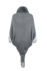 Striped Fringe Detail Long Sleeve Poncho Trandify deal