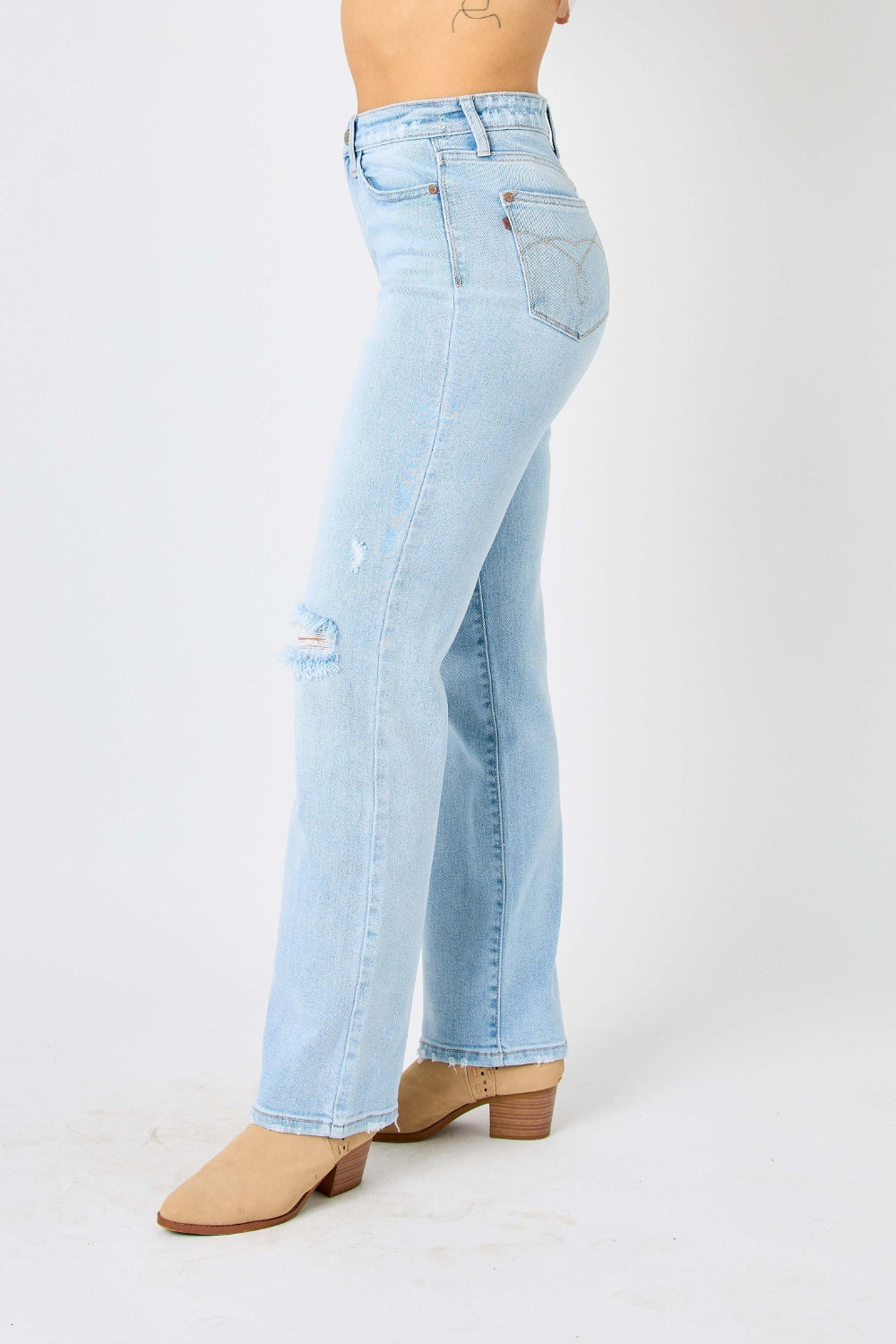 Judy Blue Full Size High Waist Distressed Straight Jeans Trandify deal
