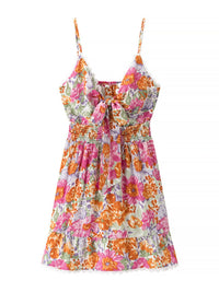 Floral Print Tie-Front Cami Dress with Lace Trim – Women’s Boho Summer Mini Dress