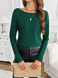 Lace Detail Butterfly Back Round Neck Long Sleeve T-Shirt Trandify Deal