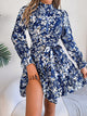 Printed Mock Neck Flounce Sleeve Mini Dress Trandify deal