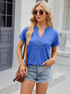 Decorative Button Notched Short Sleeve T-Shirt Trandify deal