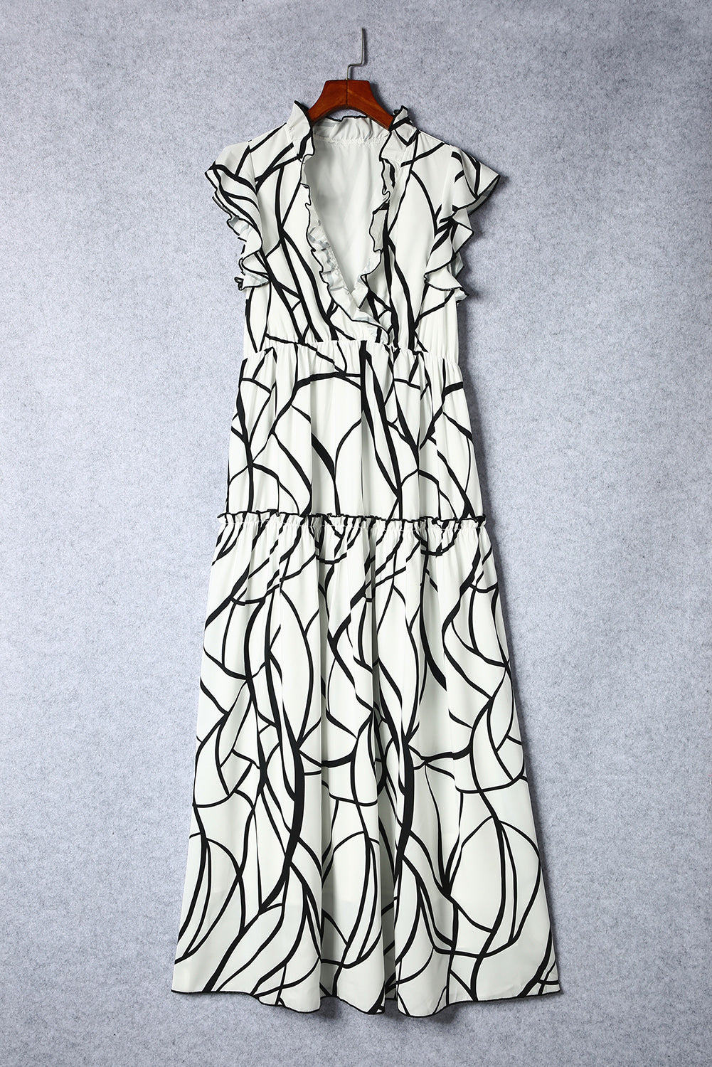 Ruffled Printed Surplice Cap Sleeve Dress Trandify deal