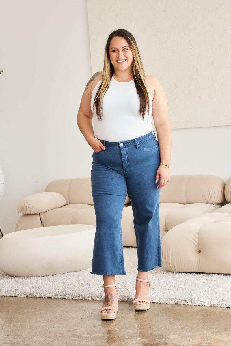 RFM Full Size Tummy Control High Waist Raw Hem Jeans Trandify deal