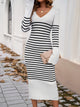 Striped V-Neck Long Sleeve Sweater Dress Trandify Deal