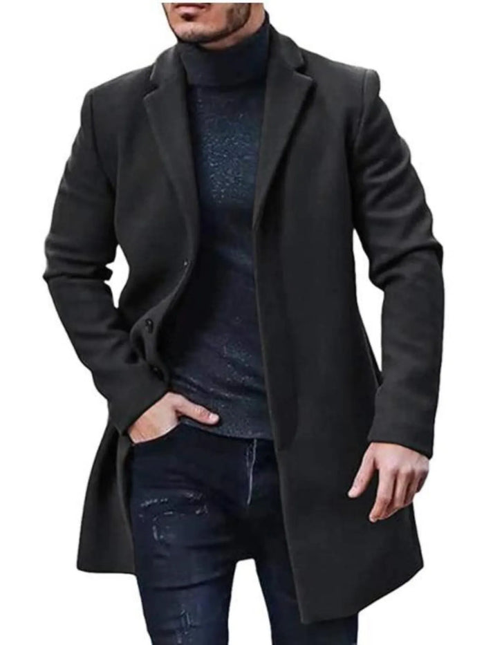 Men’s Plus Size Classic Long Sleeve Overcoat – Winter Wool Blend Coat