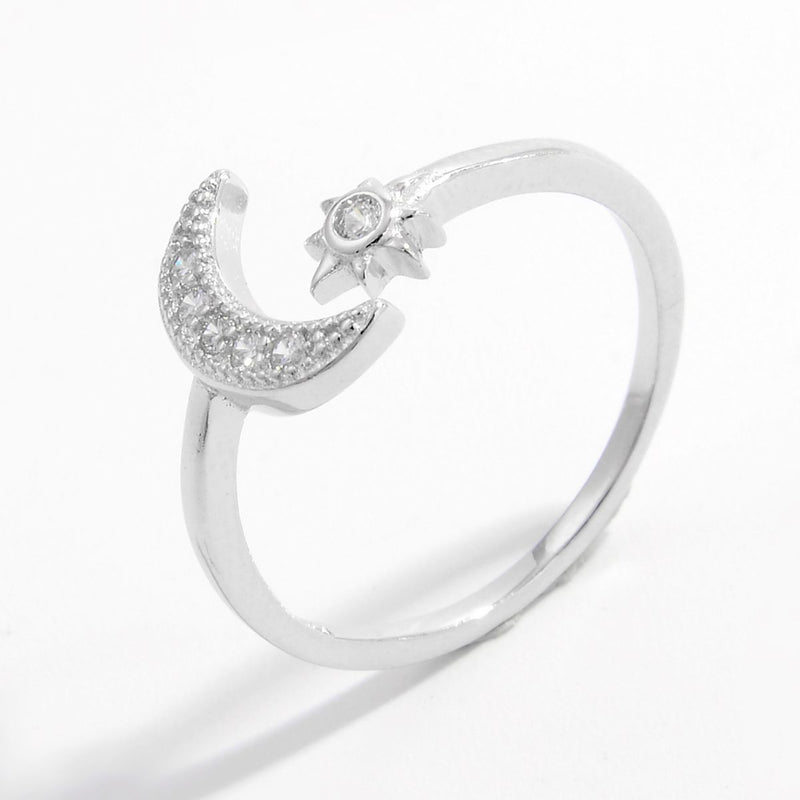 925 Sterling Silver Moon Open Ring Trandify Deal