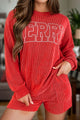 MERRY Round Neck Long Sleeve Top and Shorts Lounge Set Trandify Deal