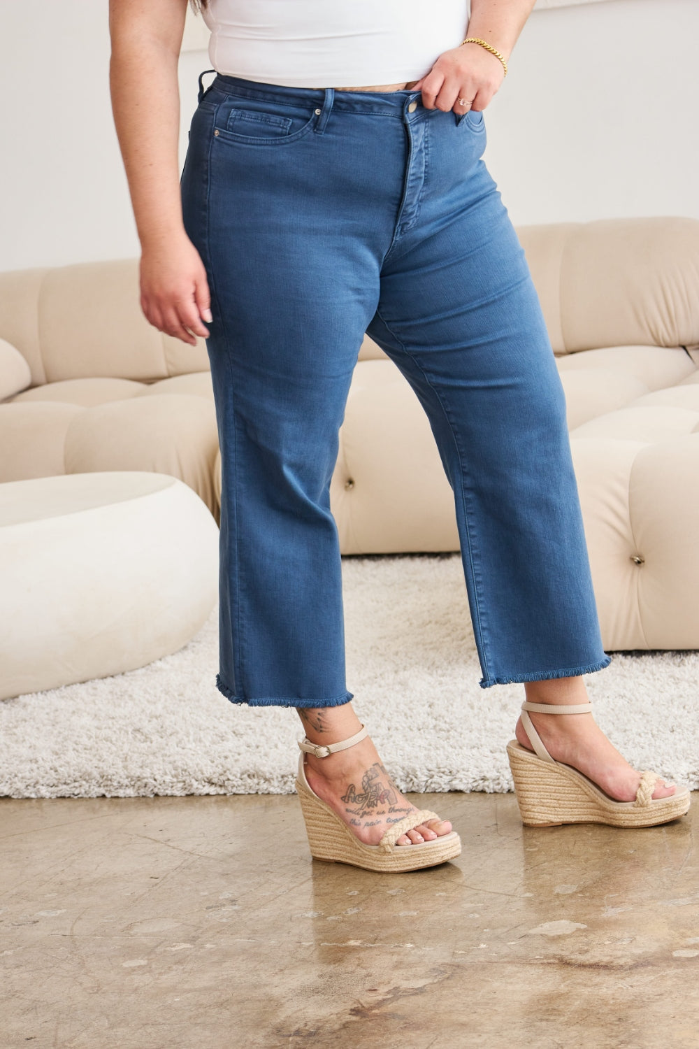 RFM Full Size Tummy Control High Waist Raw Hem Jeans Trandify deal