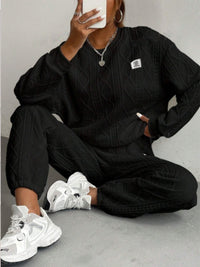 Texture Round Neck Long Sleeve Top and Pants Set Trandify Deal