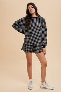 Annie Wear Checkered Round Neck Top and Drawstring Shorts Set Trandify Deal