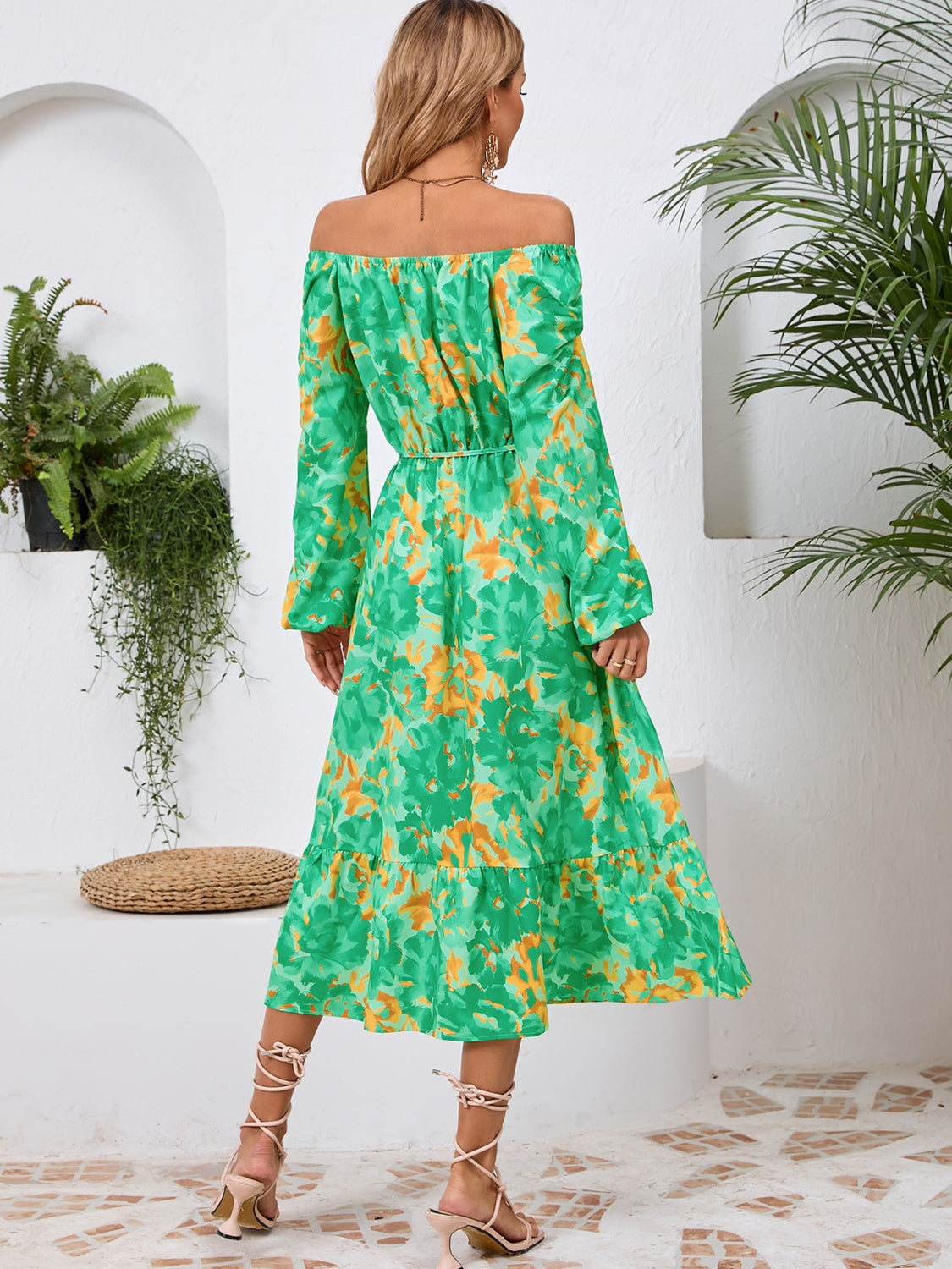 Printed Long Sleeve Midi Dress Trandify Deal