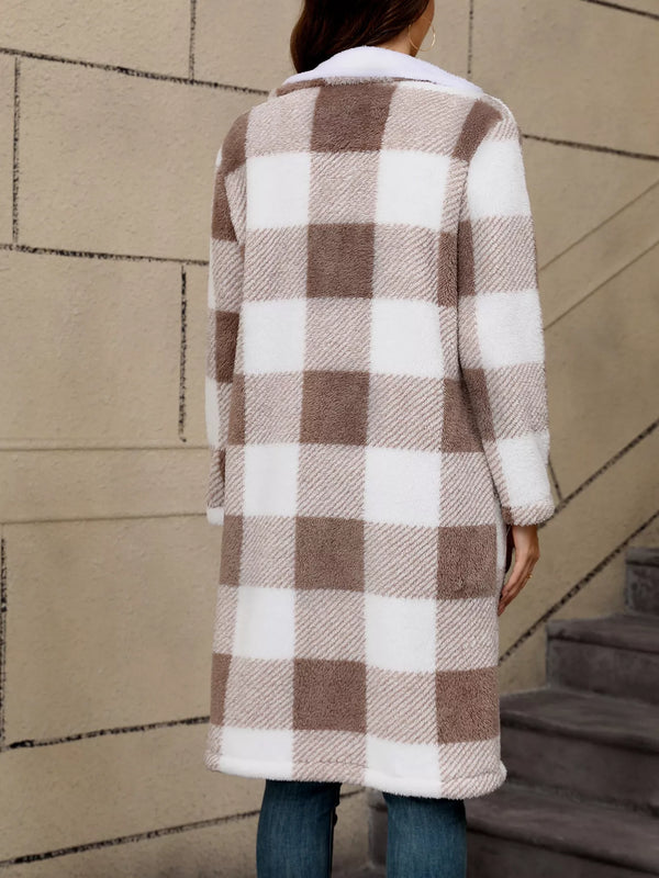 Cozy Plaid Fleece Longline Winter Coat for Women