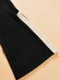 Contrast Round Neck Long Sleeve Top and Bootcut Pants Set Trandify Deal
