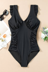 Full Size Ruched V-Neck One-Piece Swimwear Trandify deal