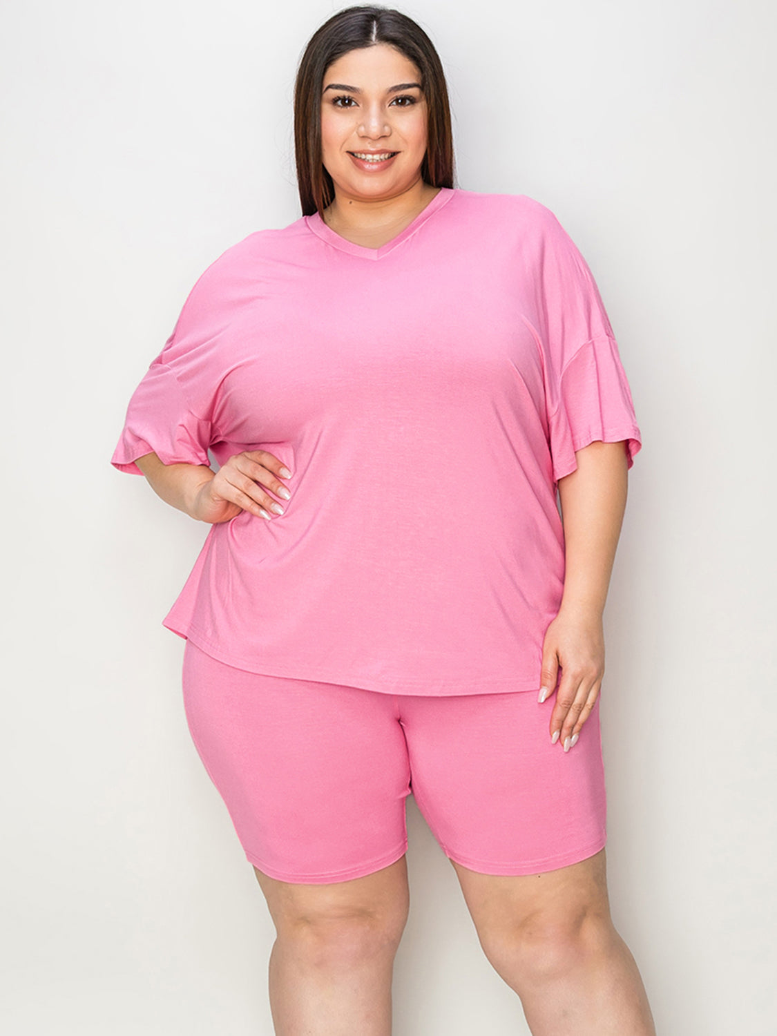 Basic Bae Full Size V-Neck Drop Shoulder T-Shirt and Shorts Set Trandify Deal
