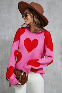 Angel Wings Contrast Heart Dropped Shoulder Long Sleeve Sweater Trandify Deal