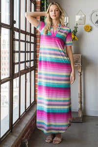 Heimish Plus Size Striped Maxi Dress for Women – Comfortable Short Sleeve Tee Dress – USA Fashion Trend
