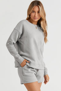 Double Take Full Size Texture Long Sleeve Top and Drawstring Shorts Set Trandify Deal