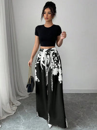 Printed Wide Leg Pants with floral boho pattern model walking