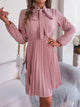 Tie Neck Balloon Sleeve Pleated Dress Trandify deal