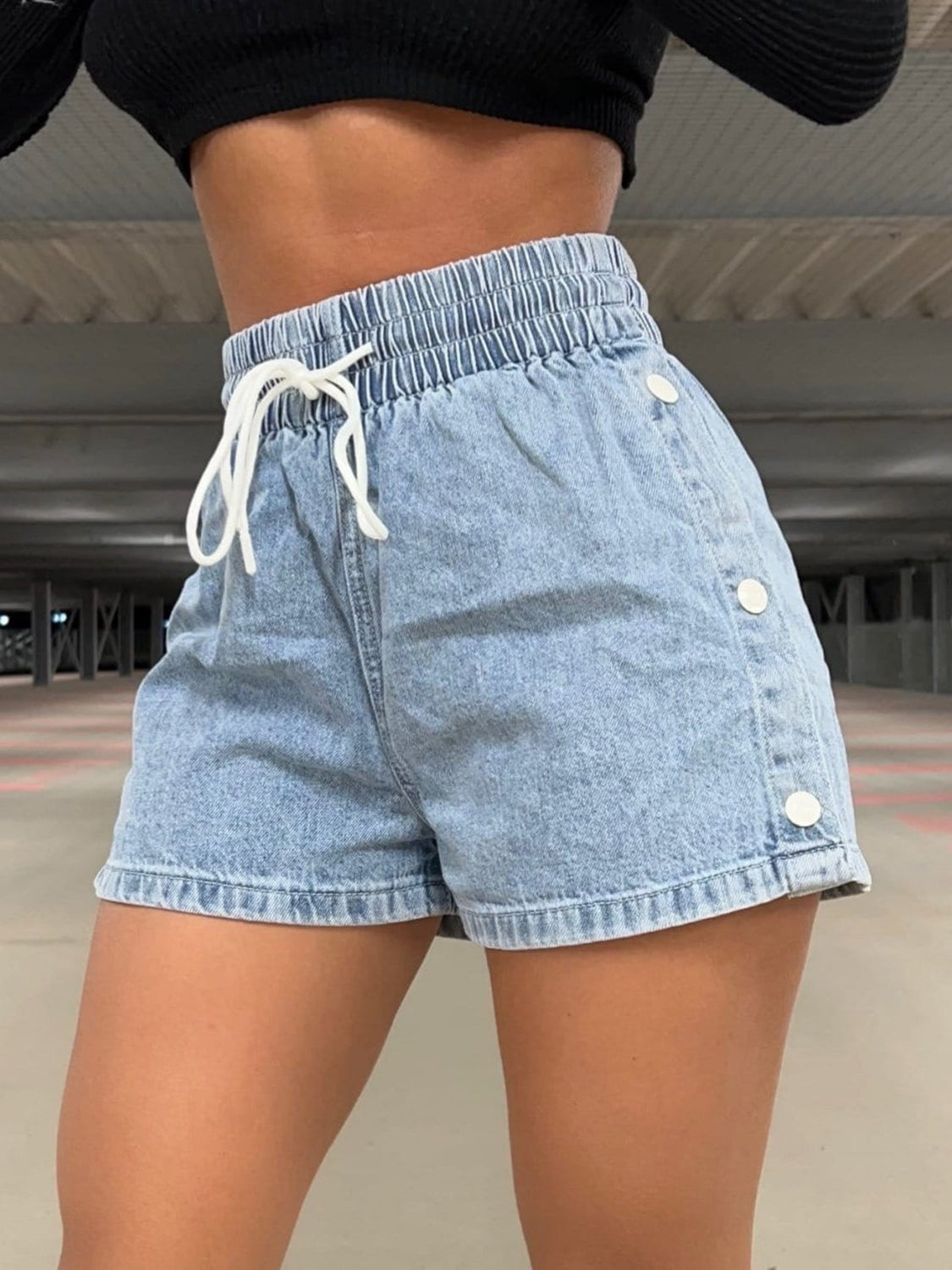 Drawstring High Waist Denim Shorts Trandify deal