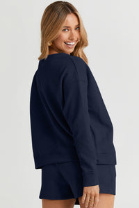 Double Take Full Size Texture Long Sleeve Top and Drawstring Shorts Set Trandify Deal