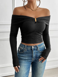 Devine Off-Shoulder Long Sleeve T-Shirt Trandify Deal