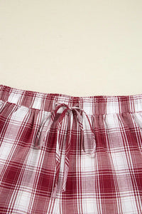 Women's Plaid Loungewear Set | Cotton Button-Down Shirt & Shorts