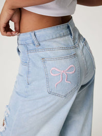 Distressed Wide Leg Jeans with Pockets Trandify Deal
