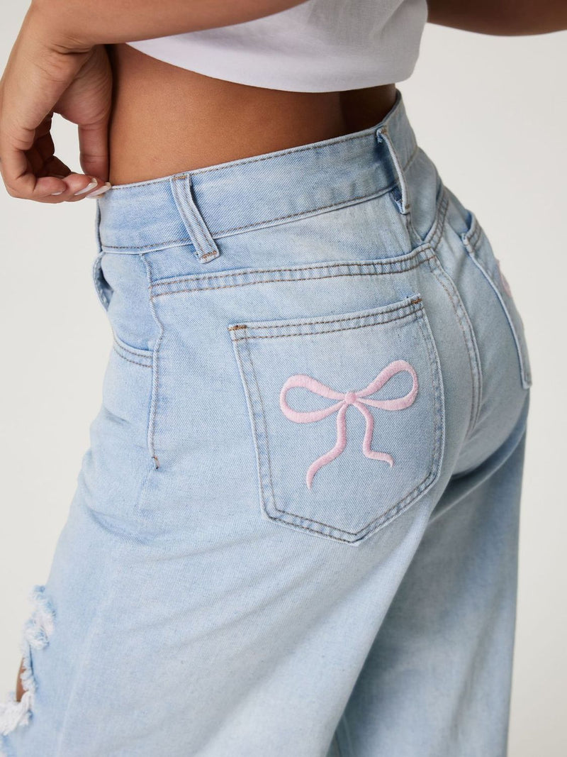 Distressed Wide Leg Jeans with Pockets Trandify Deal
